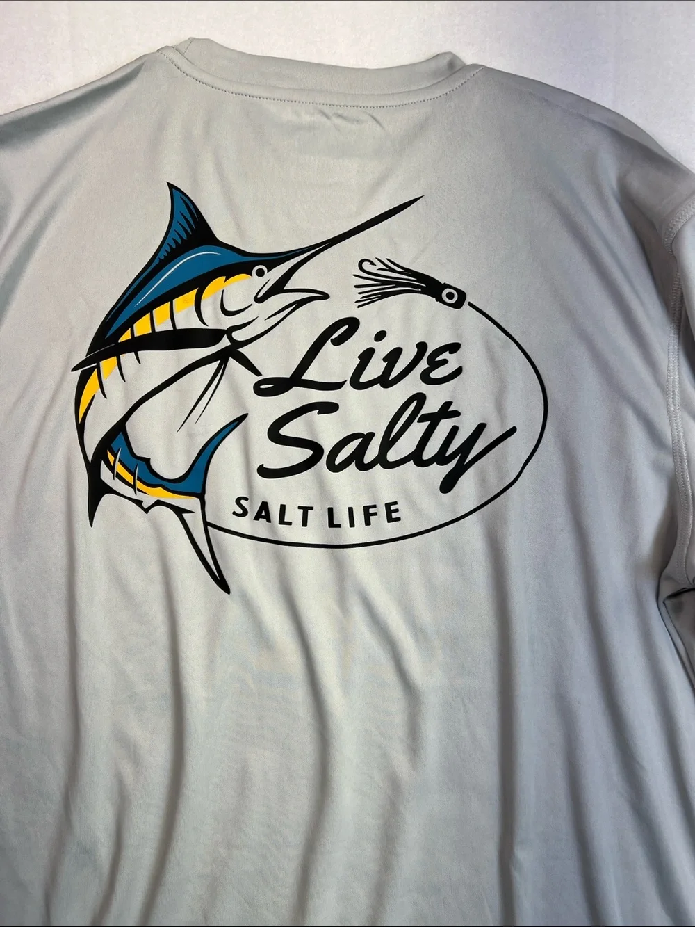 Salt Life Light Gray Long Sleeve Performance Shirt with Marlin Logo